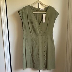 urban Outfitters NWT Sage Green V-Neck Mini Dress L Fall Preppy Dark Academia